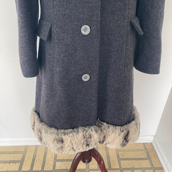 Vintage Lilli Ann Fur Trim Coat Jacket Gray 60s - Picture 3 of 15